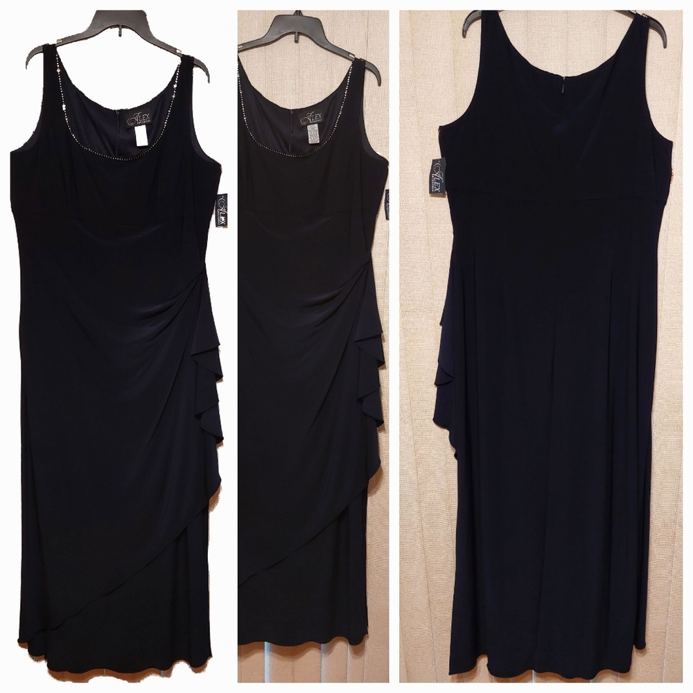 SOLD!!°  NWT Alex Evenings Sleeveless Rhinestones Neckline Navy Blue Long Dress